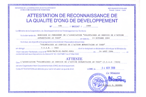 Attestation de reconnaissance de la qualité d'ONG de développement